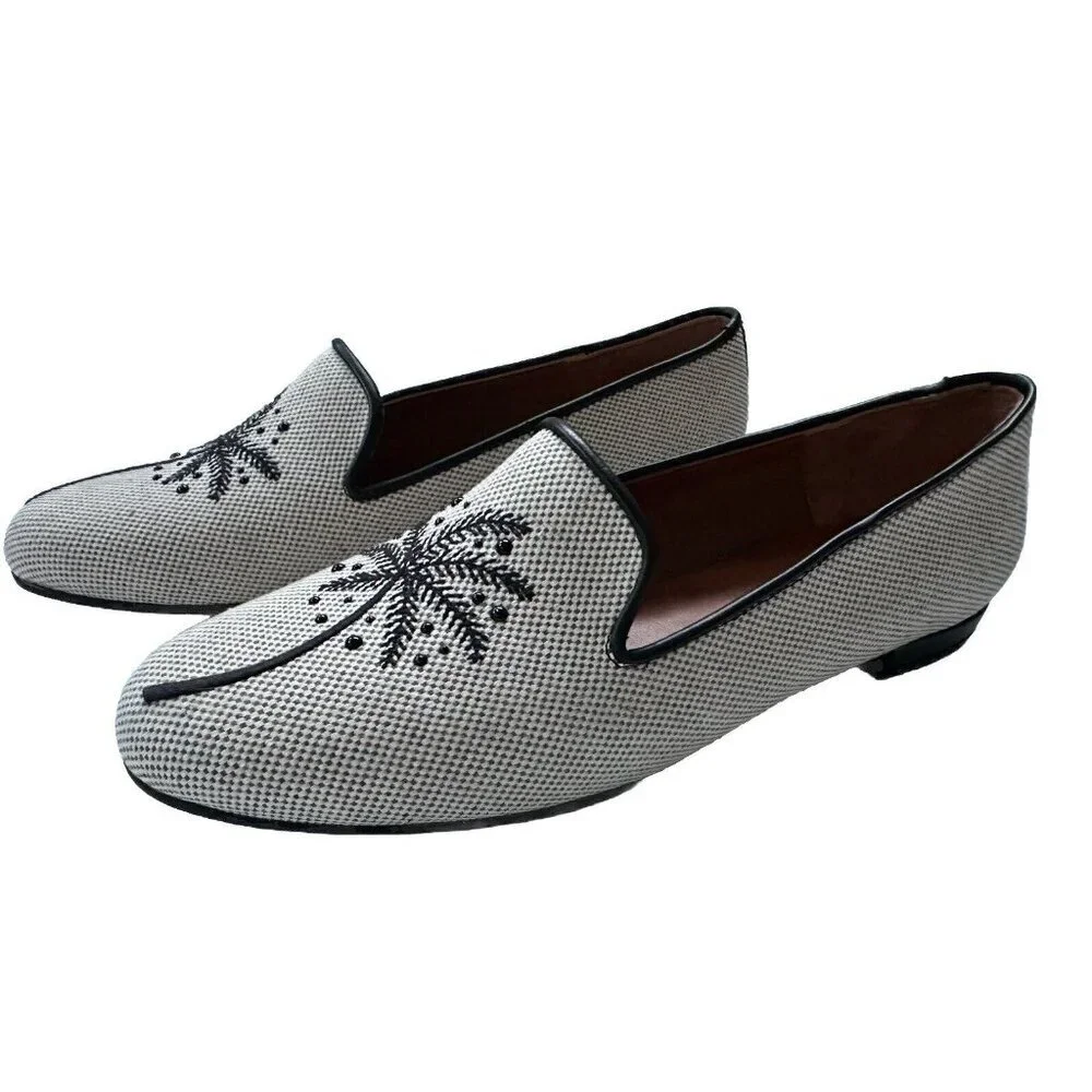 Jon Josef Women’s Palm Tree Embroidery Natural Linen Loafer Flat-New Size 7.5 - Picture 1 of 5